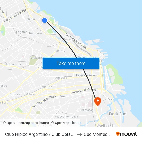 Club Hípico Argentino / Club Obras Sanitarias to Cbc Montes De Oca map