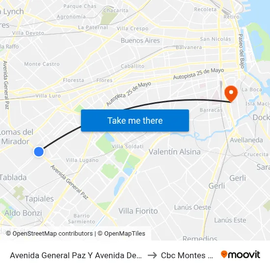 Avenida General Paz Y Avenida De Los Corrales to Cbc Montes De Oca map