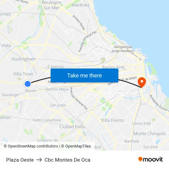 Plaza Oeste to Cbc Montes De Oca map