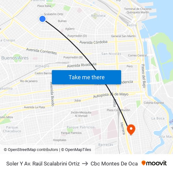 Soler Y Av. Raúl Scalabrini Ortiz to Cbc Montes De Oca map