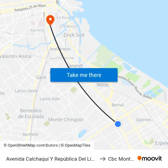 Avenida Calchaquí Y República Del Líbano (85 - 98 - 148 - 257 - 293) to Cbc Montes De Oca map