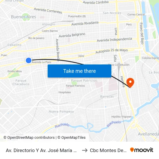 Av. Directorio Y Av. José María Moreno to Cbc Montes De Oca map