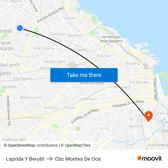 Laprida Y Berutti to Cbc Montes De Oca map