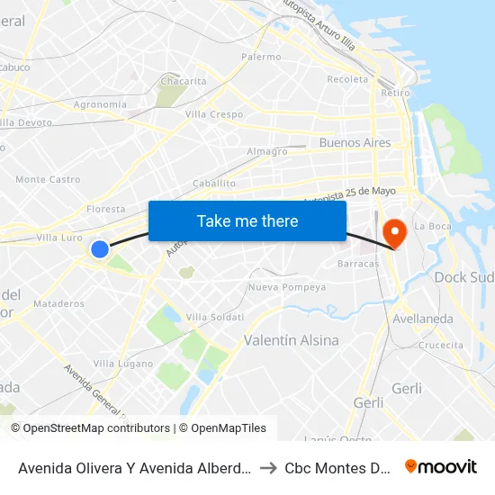 Avenida Olivera Y Avenida Alberdi (8 - 92) to Cbc Montes De Oca map