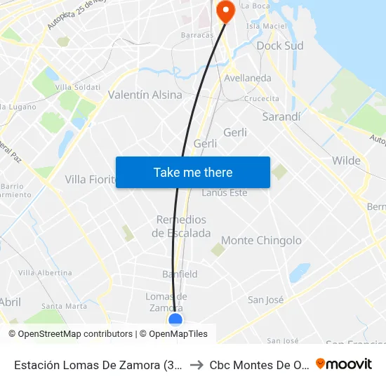 Estación Lomas De Zamora (338) to Cbc Montes De Oca map