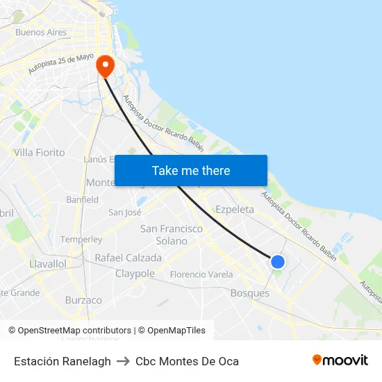 Estación Ranelagh to Cbc Montes De Oca map