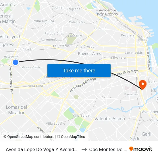 Avenida Lope De Vega Y Avenida Beiró to Cbc Montes De Oca map