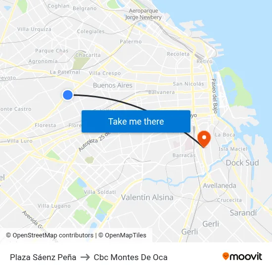 Plaza Sáenz Peña to Cbc Montes De Oca map