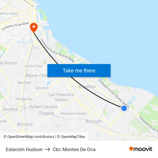 Estación Hudson to Cbc Montes De Oca map