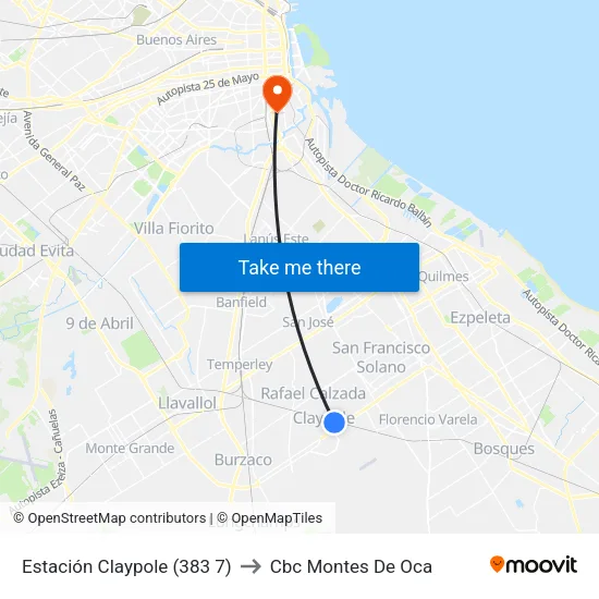 Estación Claypole (383 7) to Cbc Montes De Oca map