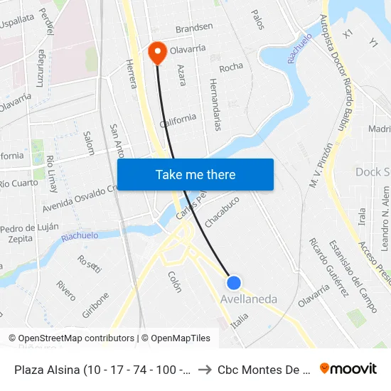 Plaza Alsina (10 - 17 - 74 - 100 - 154) to Cbc Montes De Oca map