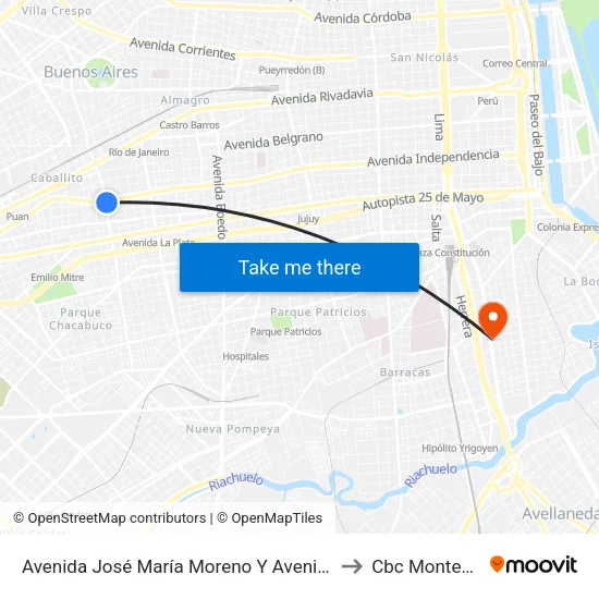 Avenida José María Moreno Y Avenida Alberdi (42 - 135) to Cbc Montes De Oca map