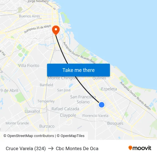 Cruce Varela (324) to Cbc Montes De Oca map