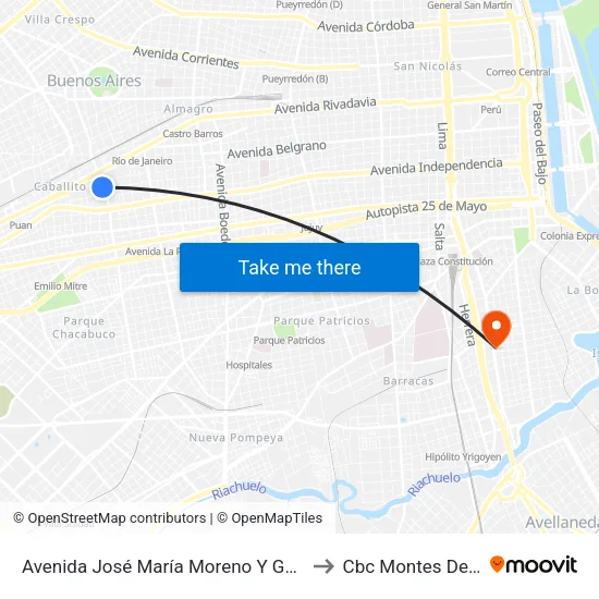 Avenida José María Moreno Y Guayaquil to Cbc Montes De Oca map