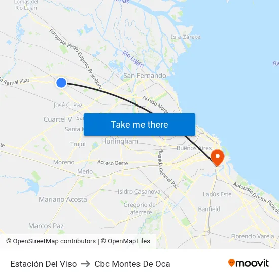 Estación Del Viso to Cbc Montes De Oca map