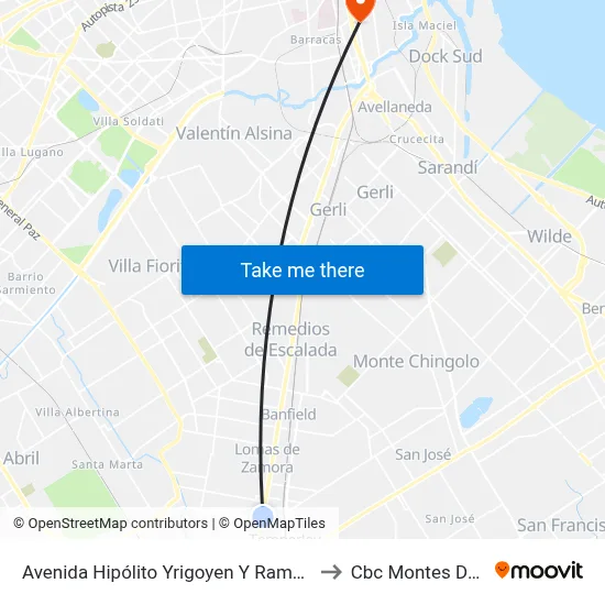 Avenida Hipólito Yrigoyen Y Ramón Falcón to Cbc Montes De Oca map