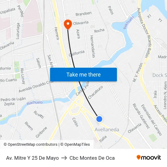 Av. Mitre Y 25 De Mayo to Cbc Montes De Oca map
