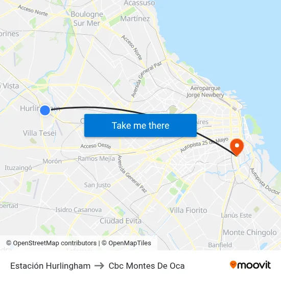 Estación Hurlingham to Cbc Montes De Oca map
