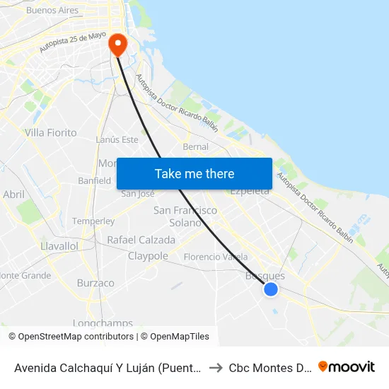 Avenida Calchaquí Y Luján (Puente Bosques) to Cbc Montes De Oca map