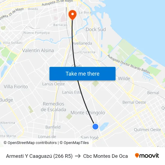 Armesti Y Caaguazú (266 R5) to Cbc Montes De Oca map