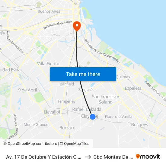 Av. 17 De Octubre Y Estación Claypole to Cbc Montes De Oca map