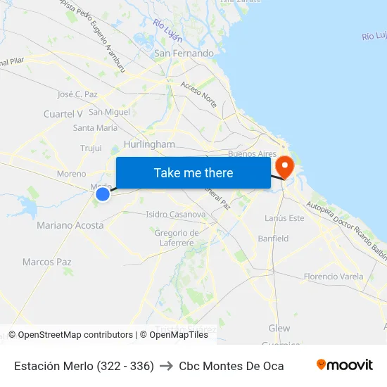 Estación Merlo (322 - 336) to Cbc Montes De Oca map
