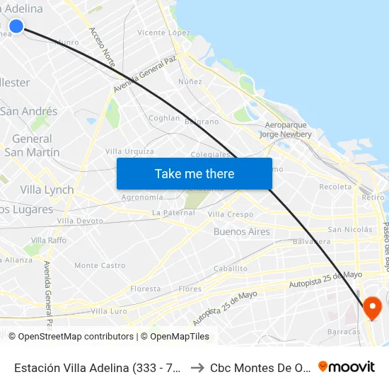 Estación Villa Adelina (333 - 707) to Cbc Montes De Oca map