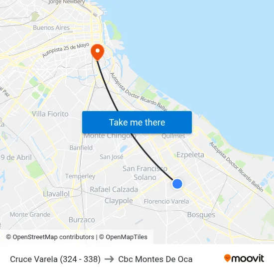 Cruce Varela (324 - 338) to Cbc Montes De Oca map