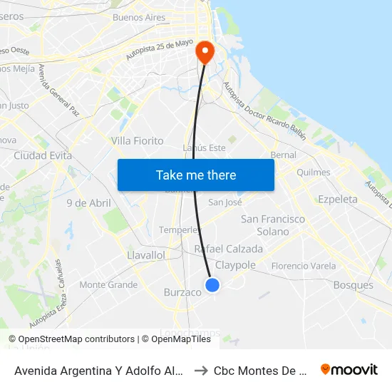 Avenida Argentina Y Adolfo Alsina to Cbc Montes De Oca map