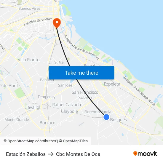 Estación Zeballos to Cbc Montes De Oca map