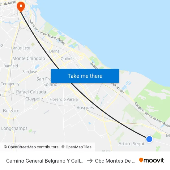 Camino General Belgrano Y Calle 426 to Cbc Montes De Oca map