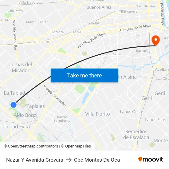 Nazar Y Avenida Crovara to Cbc Montes De Oca map