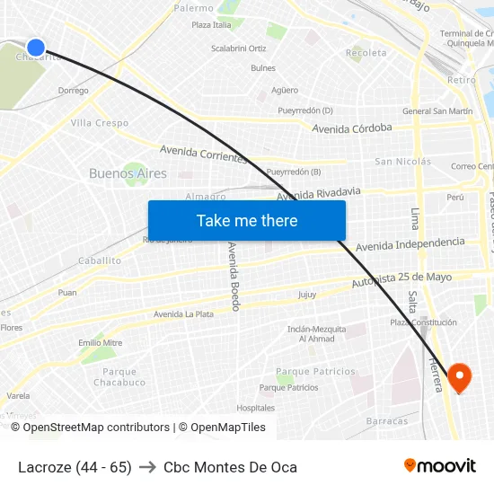 Lacroze (44 - 65) to Cbc Montes De Oca map