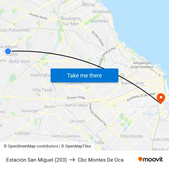 Estación San Miguel (203) to Cbc Montes De Oca map