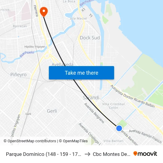 Parque Domínico (148 - 159 - 178 - 247) to Cbc Montes De Oca map