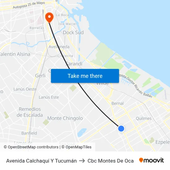 Avenida Calchaquí Y Tucumán to Cbc Montes De Oca map
