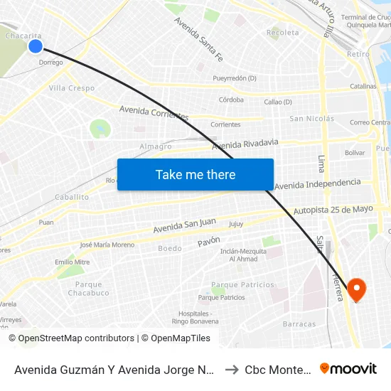 Avenida Guzmán Y Avenida Jorge Newbery (93 - 111 - 176) to Cbc Montes De Oca map
