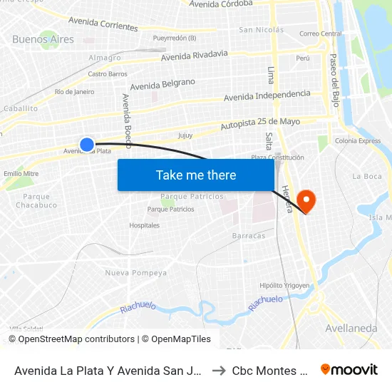 Avenida La Plata Y Avenida San Juan (65 - 85) to Cbc Montes De Oca map