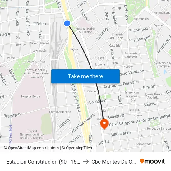 Estación Constitución (90 - 151) to Cbc Montes De Oca map