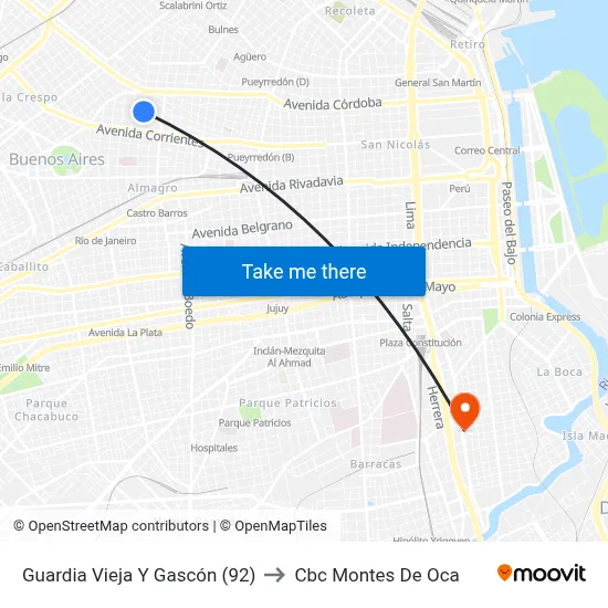 Guardia Vieja Y Gascón (92) to Cbc Montes De Oca map