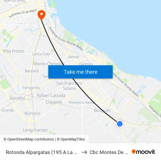 Rotonda Alpargatas (195 A La Plata) to Cbc Montes De Oca map