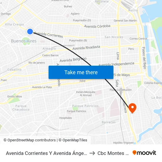 Avenida Corrientes Y Avenida Ángel Gallardo (19) to Cbc Montes De Oca map