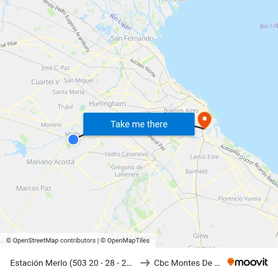 Estación Merlo (503 20 - 28 - 20/28) to Cbc Montes De Oca map