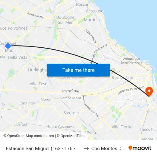 Estación San Miguel (163 - 176 - 303 - 440) to Cbc Montes De Oca map