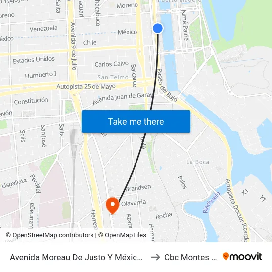 Avenida Moreau De Justo Y México (4 - 103 - 197) to Cbc Montes De Oca map