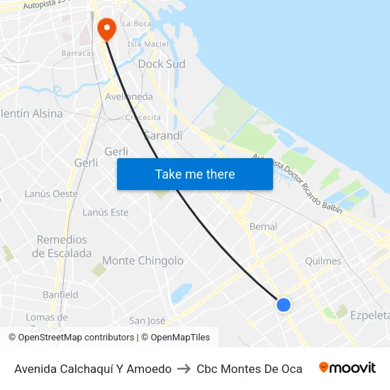 Avenida Calchaquí Y Amoedo to Cbc Montes De Oca map