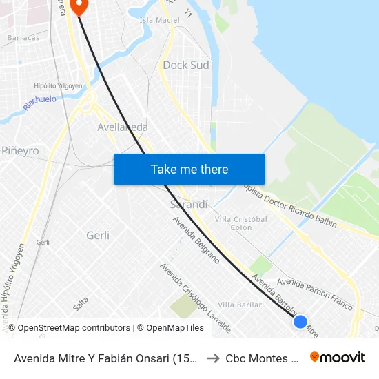 Avenida Mitre Y Fabián Onsari (159 - 197 - 293) to Cbc Montes De Oca map