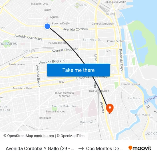 Avenida Córdoba Y Gallo (29 - 106) to Cbc Montes De Oca map