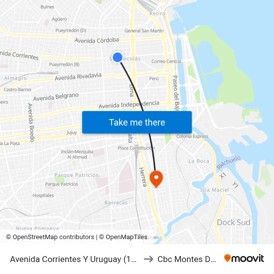 Avenida Corrientes Y Uruguay (146 - 180) to Cbc Montes De Oca map