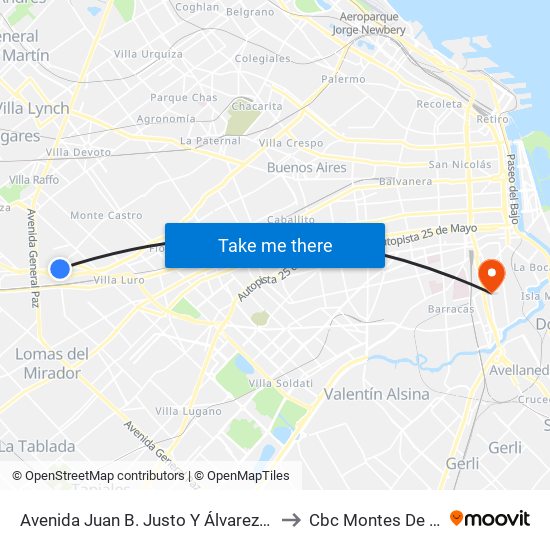 Avenida Juan B. Justo Y Álvarez Jonte to Cbc Montes De Oca map